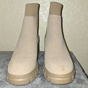 Athlefit Women's Chelsea Boots  Lug Sole Chunky Heel Slip on Elastic Ankle Boot